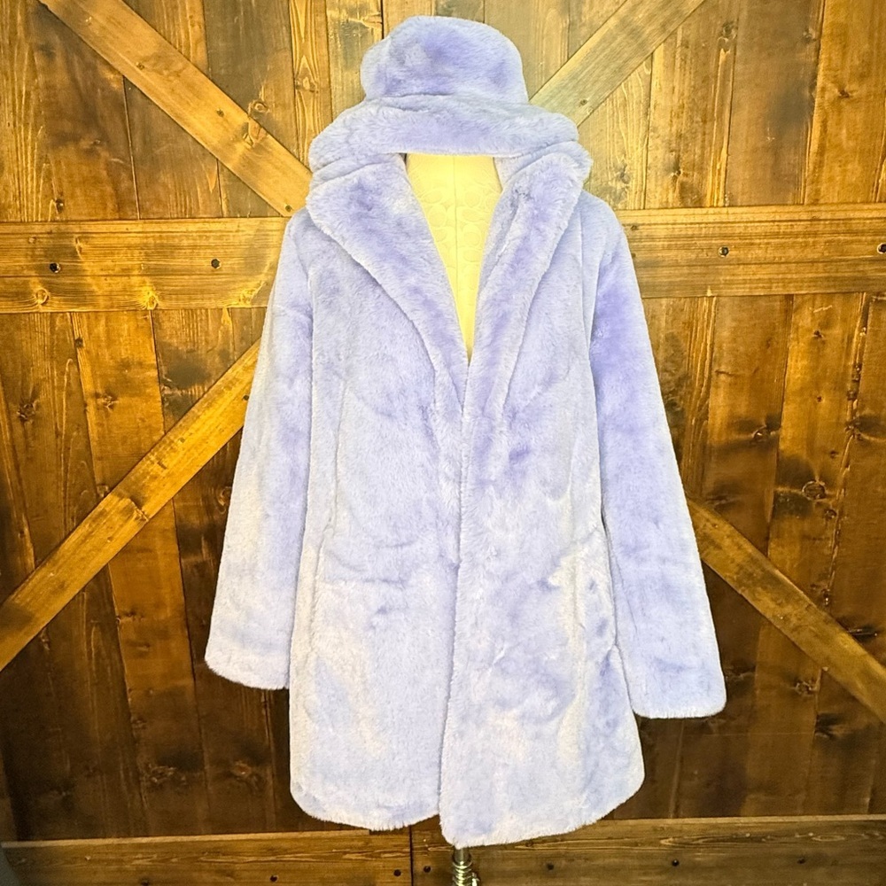 Donna Salyer’s Fabulous Furs Periwinkle Le Mink Faux Fur Coat & Bucket Hat Sz XL